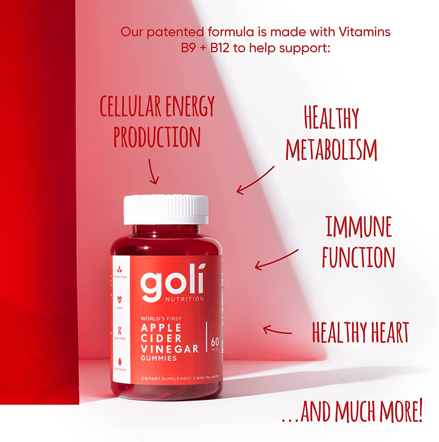 Goli Apple Cider Vinegar Gummy Vitamins กัมมี่ แอปเปิ้ล ไซเดอร์ เวเนก้า (บรรจุ 60 กัมมี่ต่อขวด)