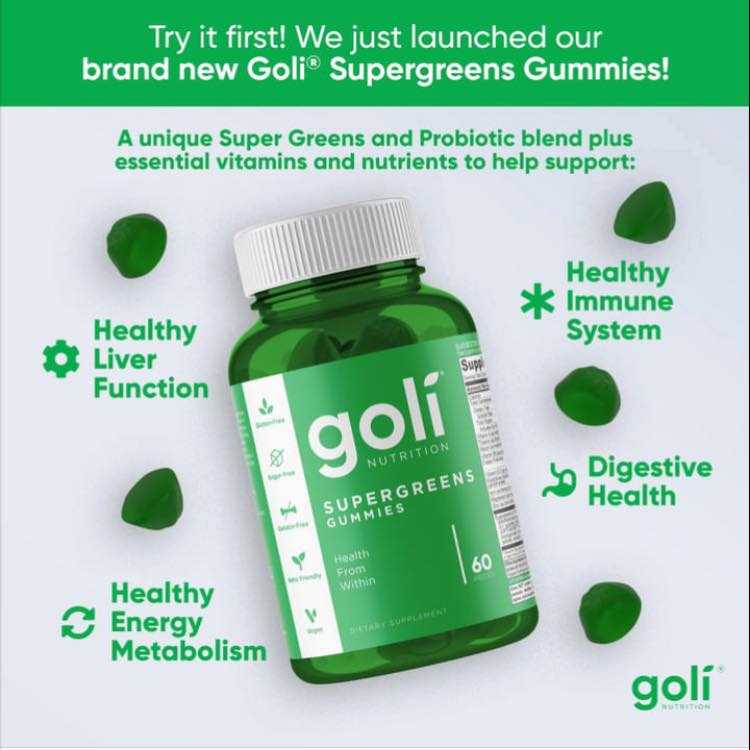 Goli Supergreens Gummy Vitamins กัมมี่ ผักรวมกกว่า 11 ชนิด (บรรจุ 60 กัมมี่ต่อขวด)