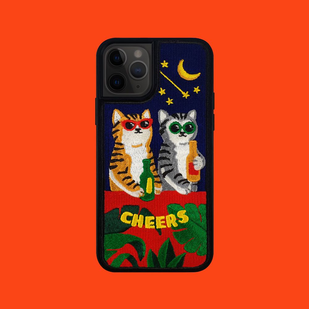 iPhone Embroidery Case - Drunken Cats