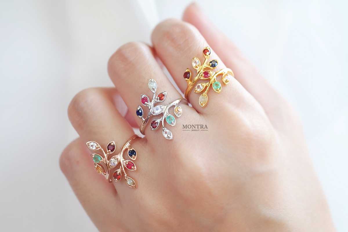 [Pre-Order] แหวนนพเก้า แหวนใบมะกอก แหวนพลอยแท้เสริมดวง เงินแท้ S925 by Montra Jewelry