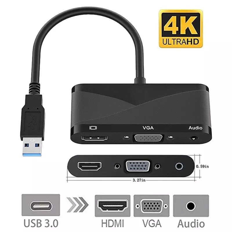 ￼3 In 1 Hub Converter USB 3.0 To HDMI VGA 1080P HD Adapter Conveninently ติดตั้งง่ายสำหรับ mac OS