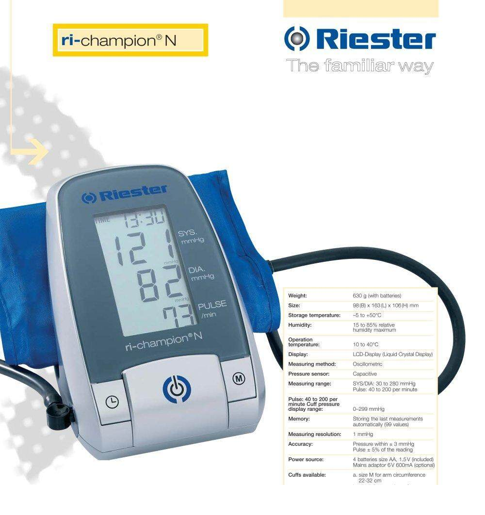Riester เครื่องวัดความดันโลหิต รุ่น ri-champion® N Blood Pressure Monitor