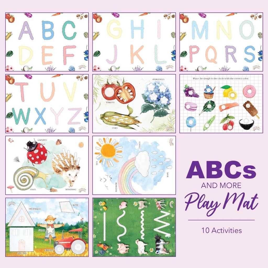 แผ่นกิจกรรมเล่นกับแป้งโด Playdough Mat รุ่น ABC and Moreสามารถเล่นซ้ำได้ reusableขนาด 21x30 cm