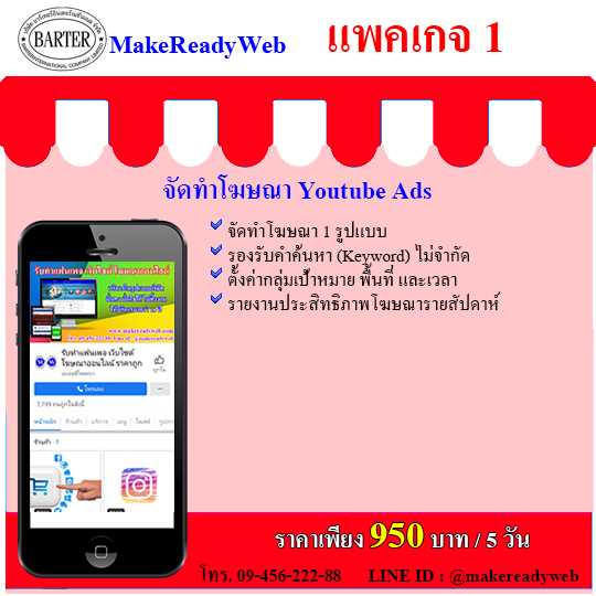 แพคเกจจัดทำโฆษณายูทูป แพคเกจที่ 1