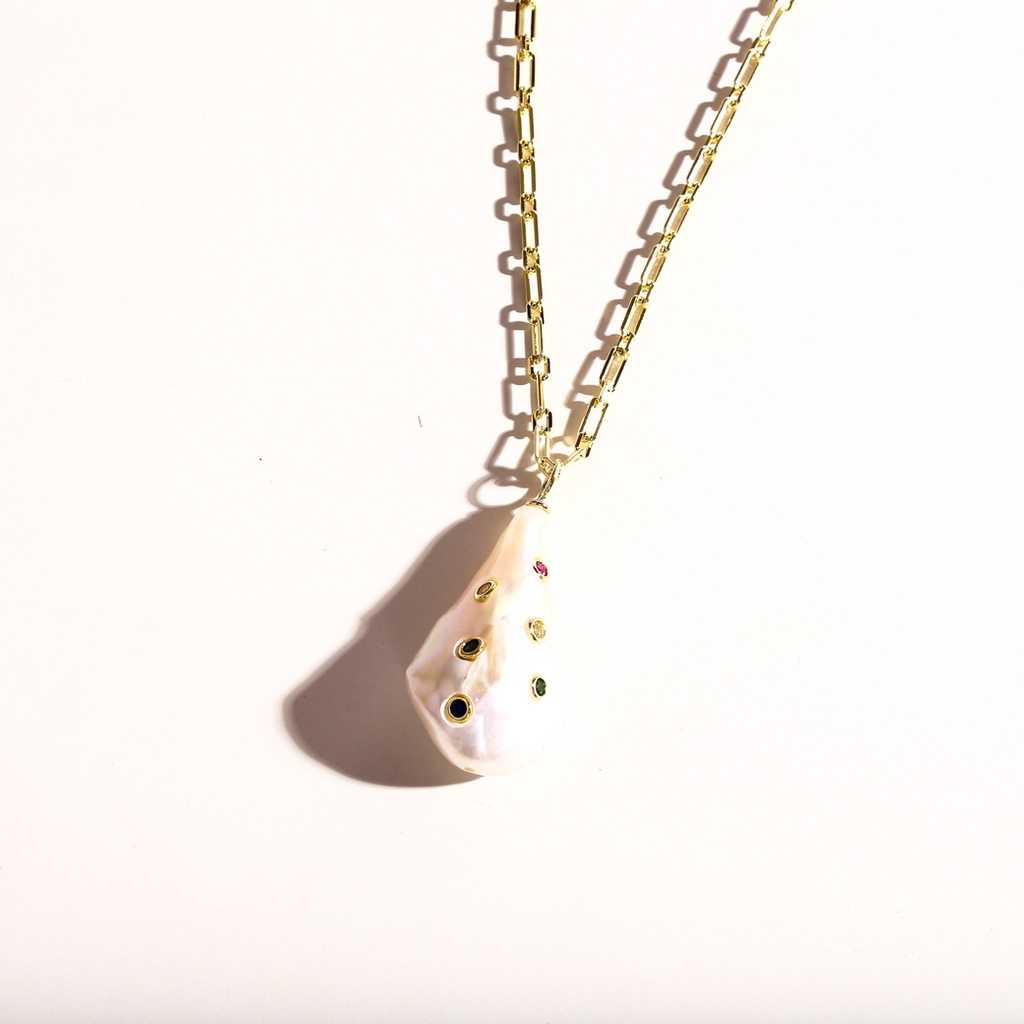 Baroque Pearl with Color Stone Necklace
