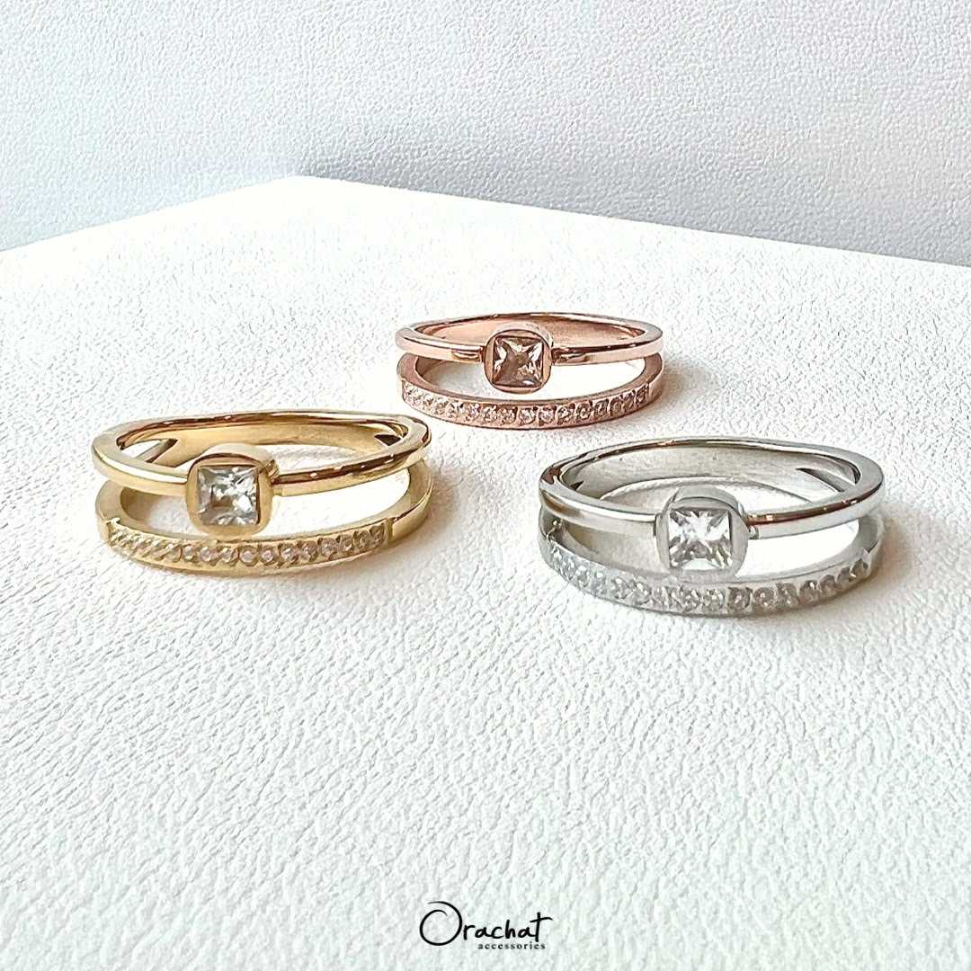 (ส่งฟรี) Kate double lines 14k ring. (แหวน 2 ชั้น งานชุบ 14k  โดนน้ำยาล้างจาน เจลแอลกอฮอล์ได้
