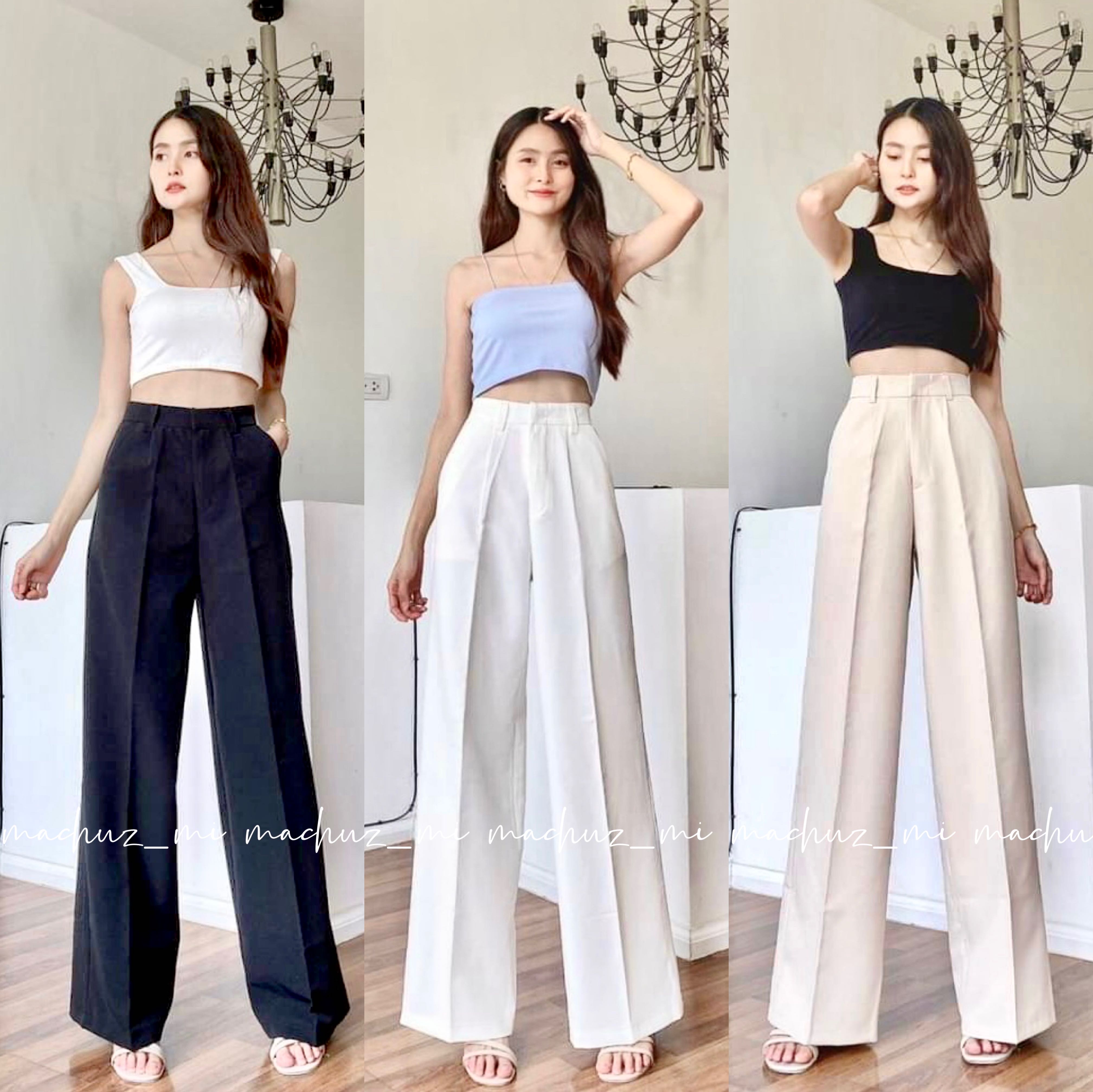 กางเกงขากระบอก กางเกงทรงลุง เอวตะขอ รุ่นนี้ใส่สบาย แมทช์ง่าย งานผ้าทิ้งตัวดีมากก