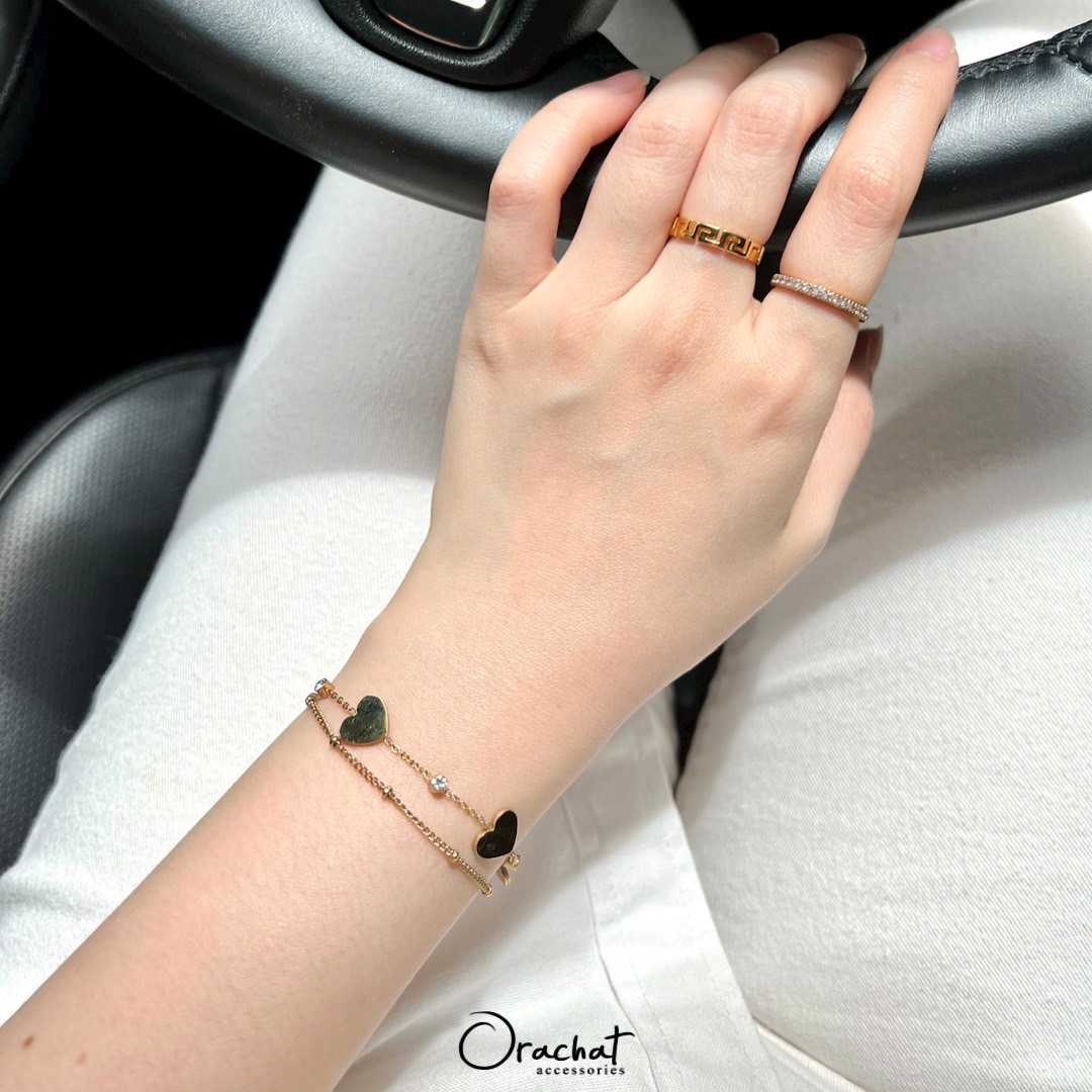 (ส่งฟรี) Bae heart 14k bracelet. (สร้อยข้อมือ 2 ชั้น งานชุบ 14k  โดนน้ำหอม เจลแอลกอฮอล์ได้ ไม่ลอก)