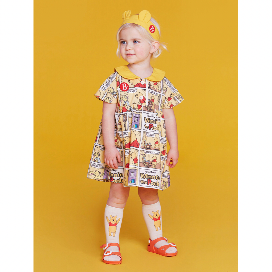 Winnie The Pooh Cartoon Baby Sailor Collar Woven Dress