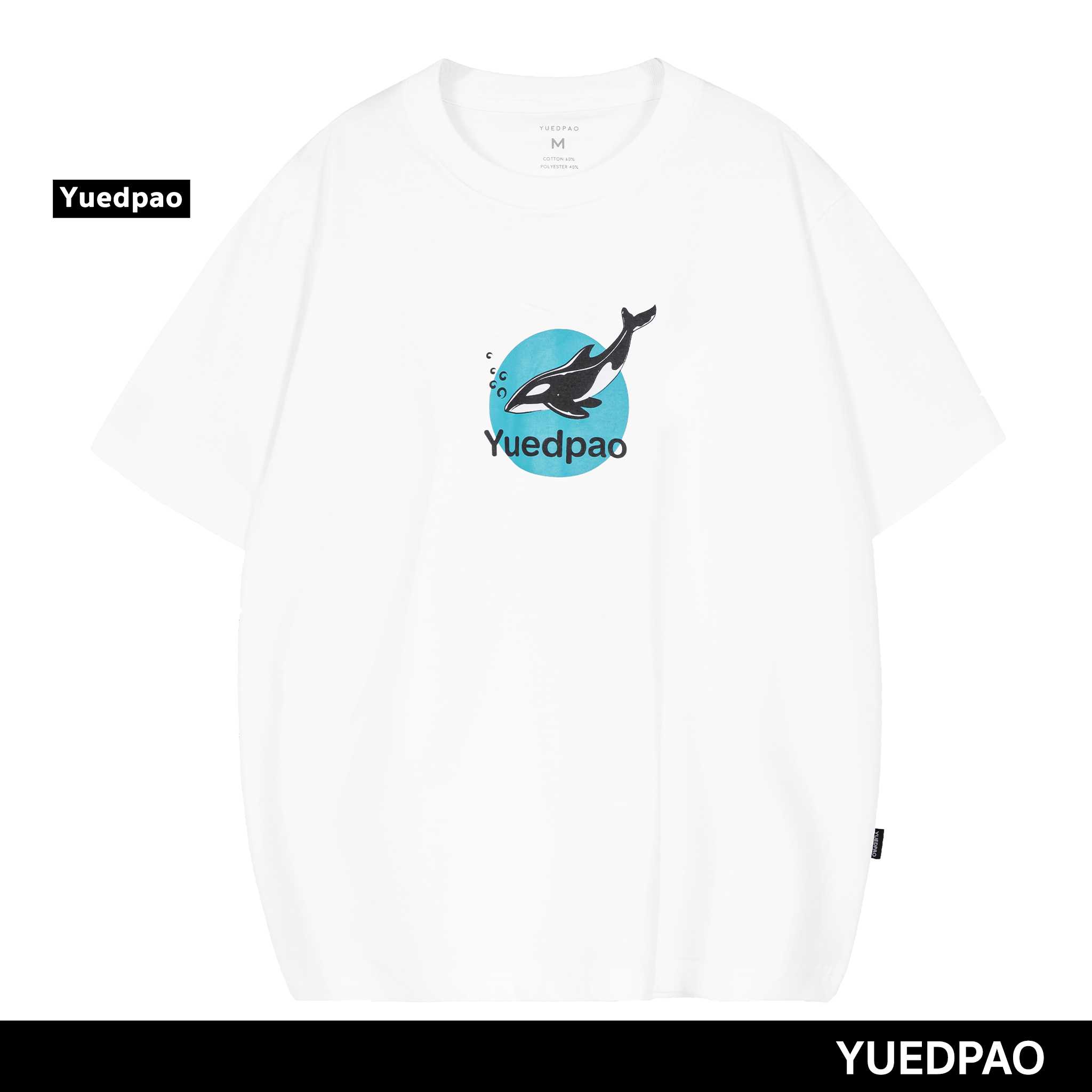 Yuedpao เสื้อยืด OVERSIZE รับประกันไม่ย้วย 2 ปี เสื้อยืดสีพื้น OVERSIZE_Killer Whale สีขาว
