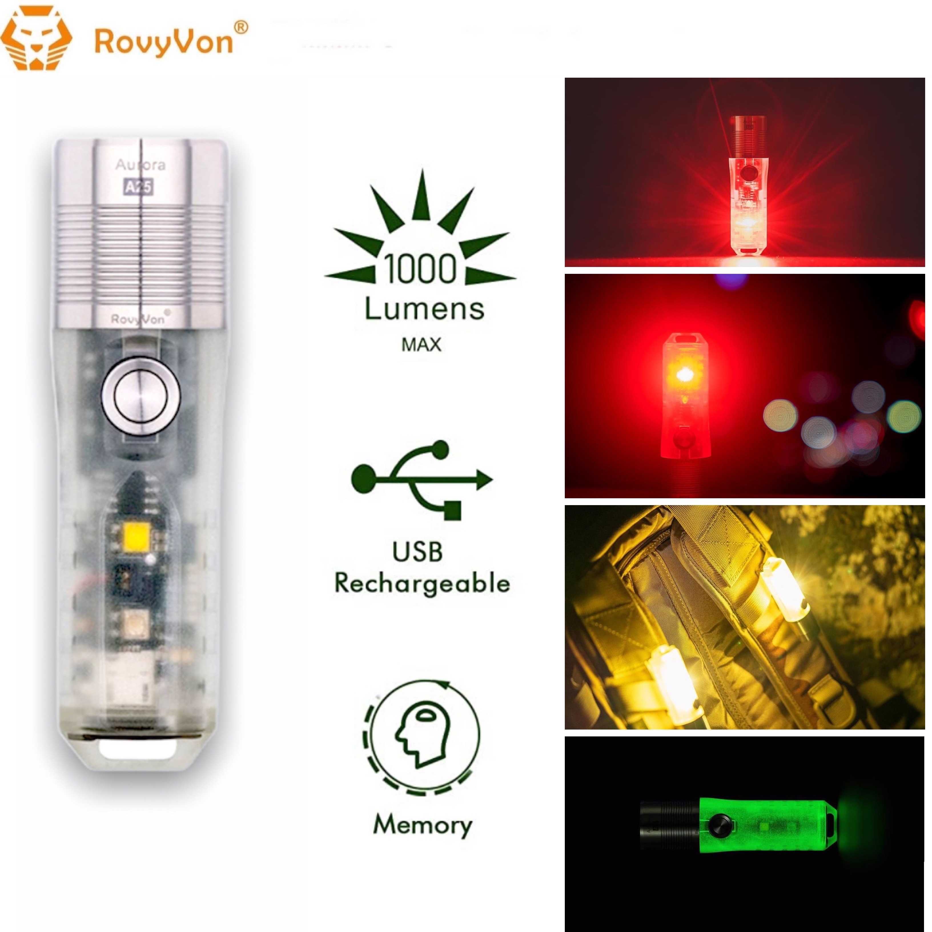 RovyVon Aurora A25 White/RED Green GITD Keychain Flashlight
