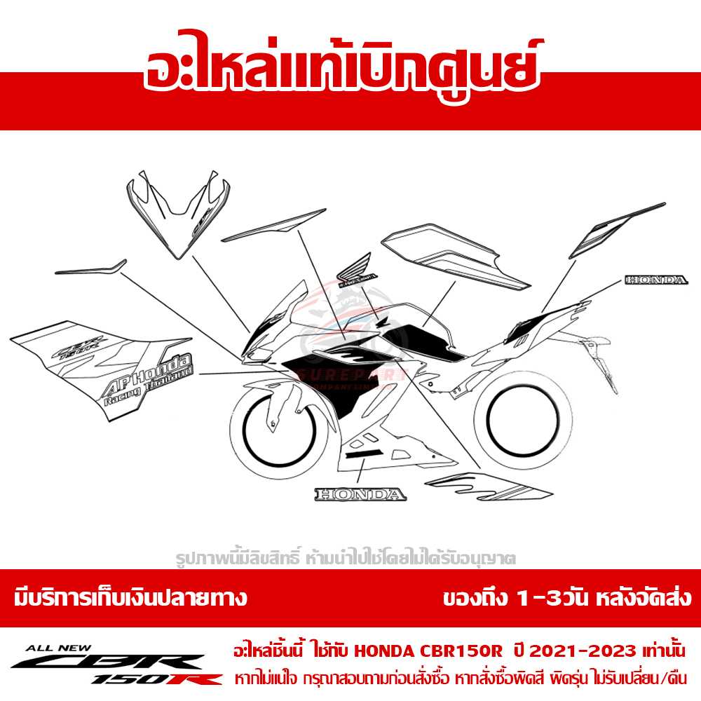 ชุดสติ๊กเกอร์ 18 ชิ้น CBR150R 2021 สี TRI COLOR  ของแท้เบิกศูนย์