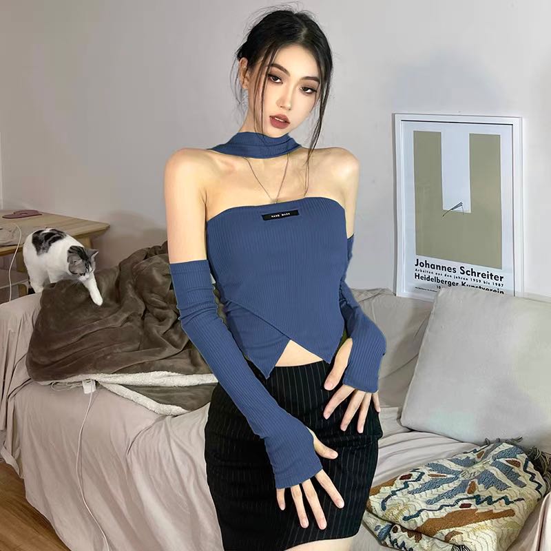 พร้อมส่ง🖤[F3]เสื้อเกาะอก(สีเขียว/น้ำเงิน)
