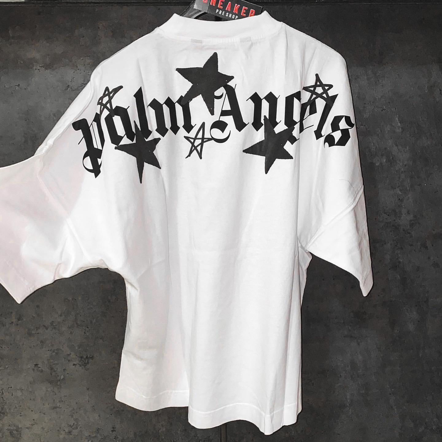 Palm Angels Shooting Stars Oversized Logo Tee White | LINE