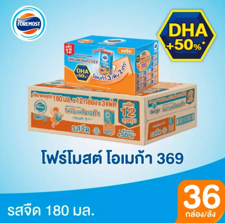 Foremost โอเมก้า 180 มล. รสจืด 4 กล่อง X 9 แพ็ค (36 กล่อง/ ลัง)ช่วงอายุที่แนะนำ แรกเกิด-3 เดือน