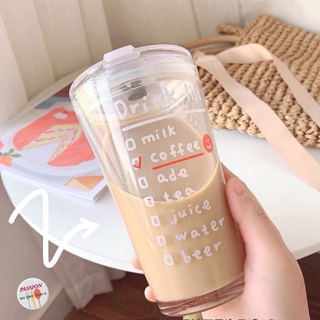 ❤️DRINK LIST🥛 แก้วทรงสูง Drink List  มีฝาปิด แถมหลอดแก้ว ❗️
