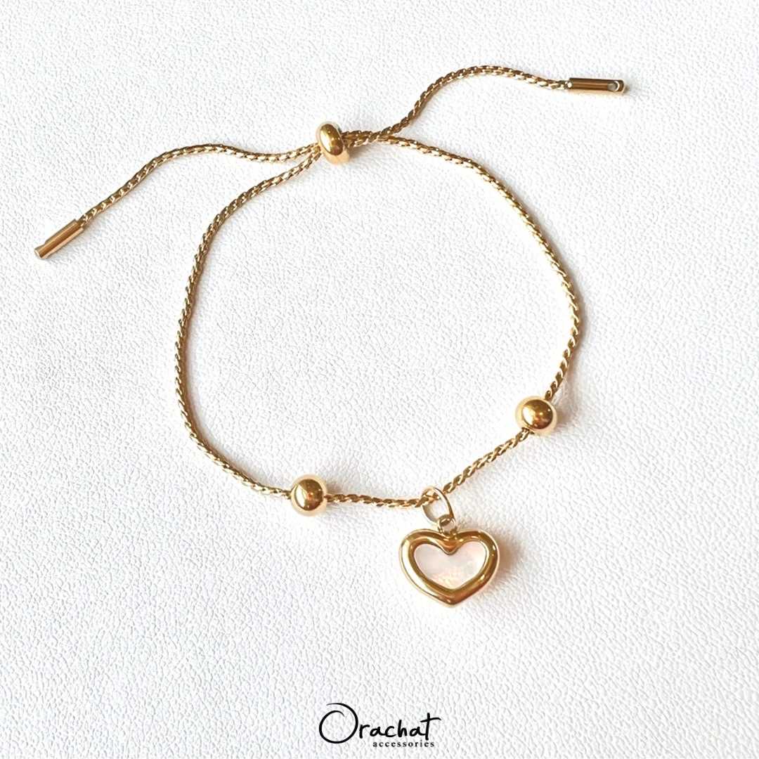 (ส่งฟรี) Sweetie heart lava 14k bracelet. (ข้อมือรูด งานชุบ 14k (สแตนเลส) โดนน้ำ โดนน้ำหอมได้