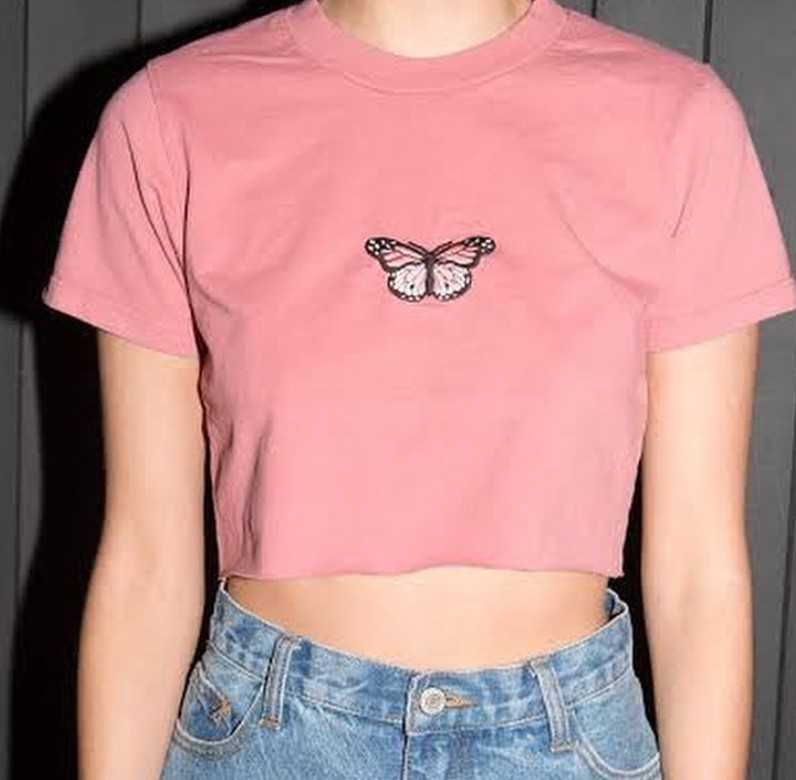Brandy Melville Bubblegum Pink Butterfly Cropped Top