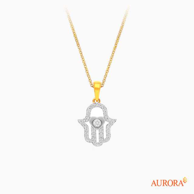 จี้เพชรพร้อมสร้อยคอ Hamsa Hand Collection (Yellow Gold)