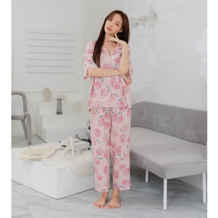 ชุดนอน Muslin pajamas Organic bamboo รุ่น พีช ( G108 A108)
