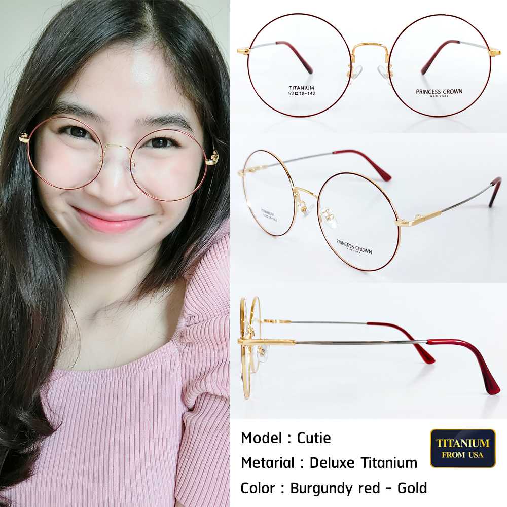 กรอบแว่น Deluxe Titanium รุ่น Cutie สี Burgundy red - gold