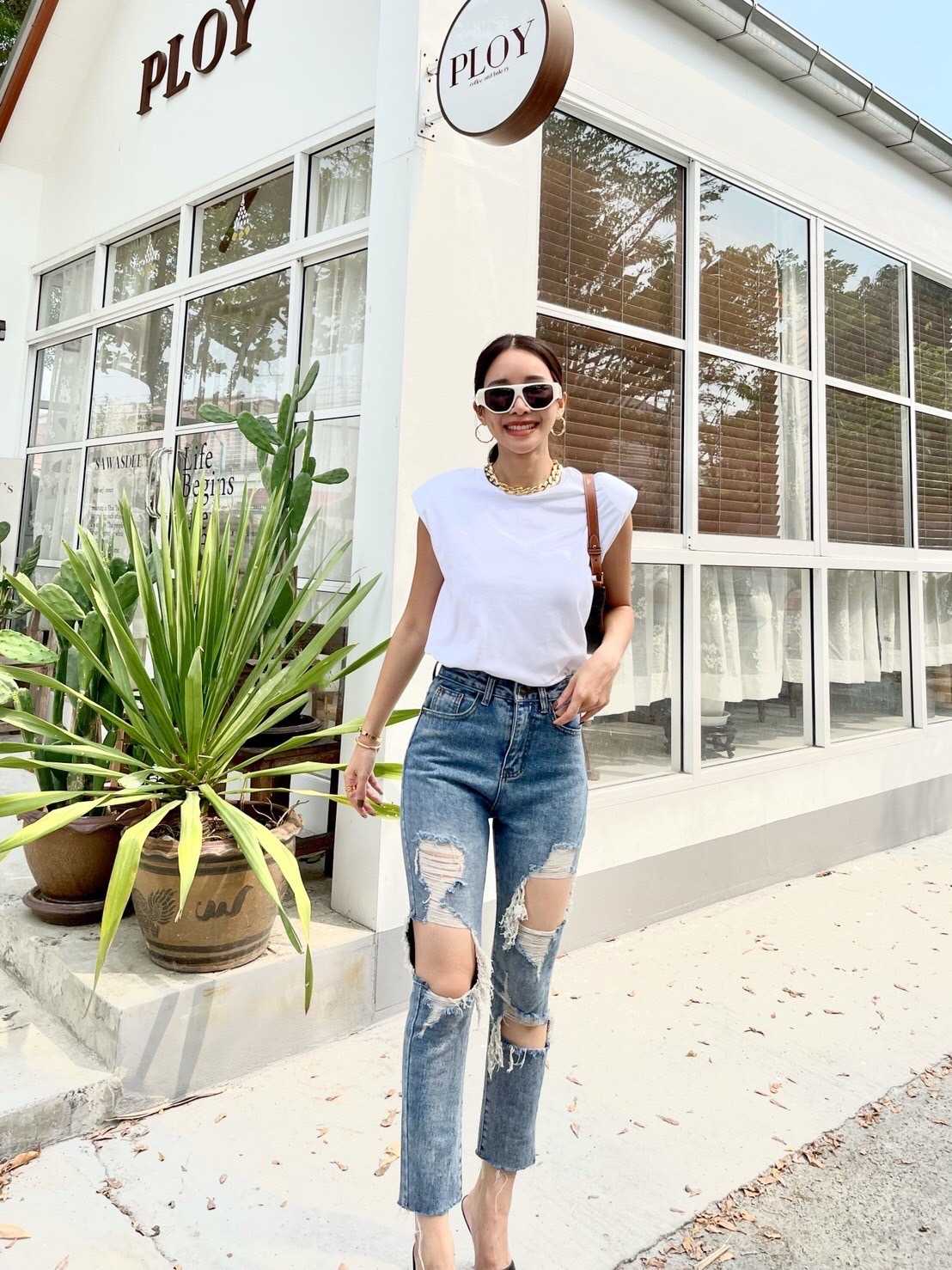 JEANS901กางเกงยีนส์แต่งขาด ทรงสวย