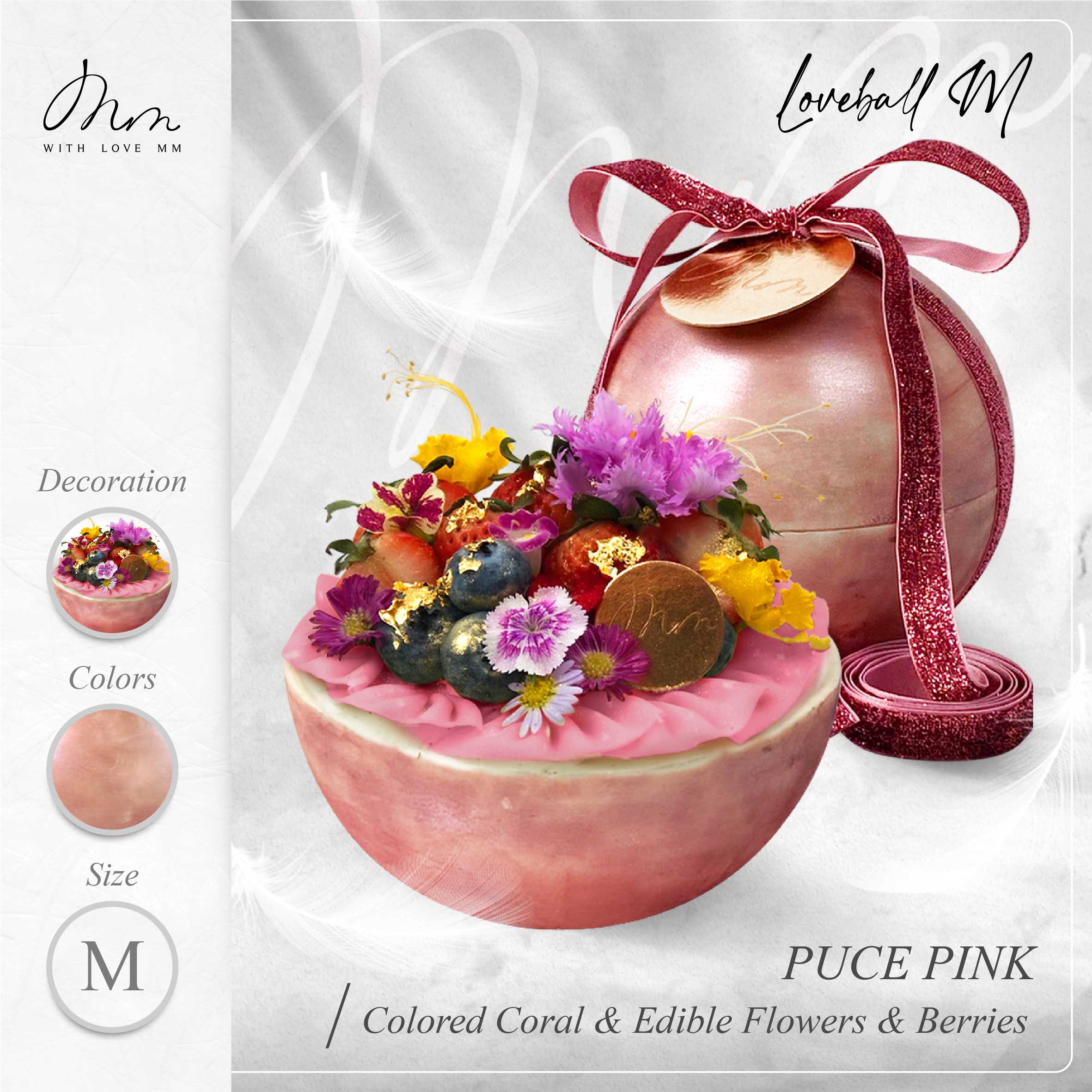 PUCE PINK - Loveball M - Colored Coral, Edible Flowers & Berries