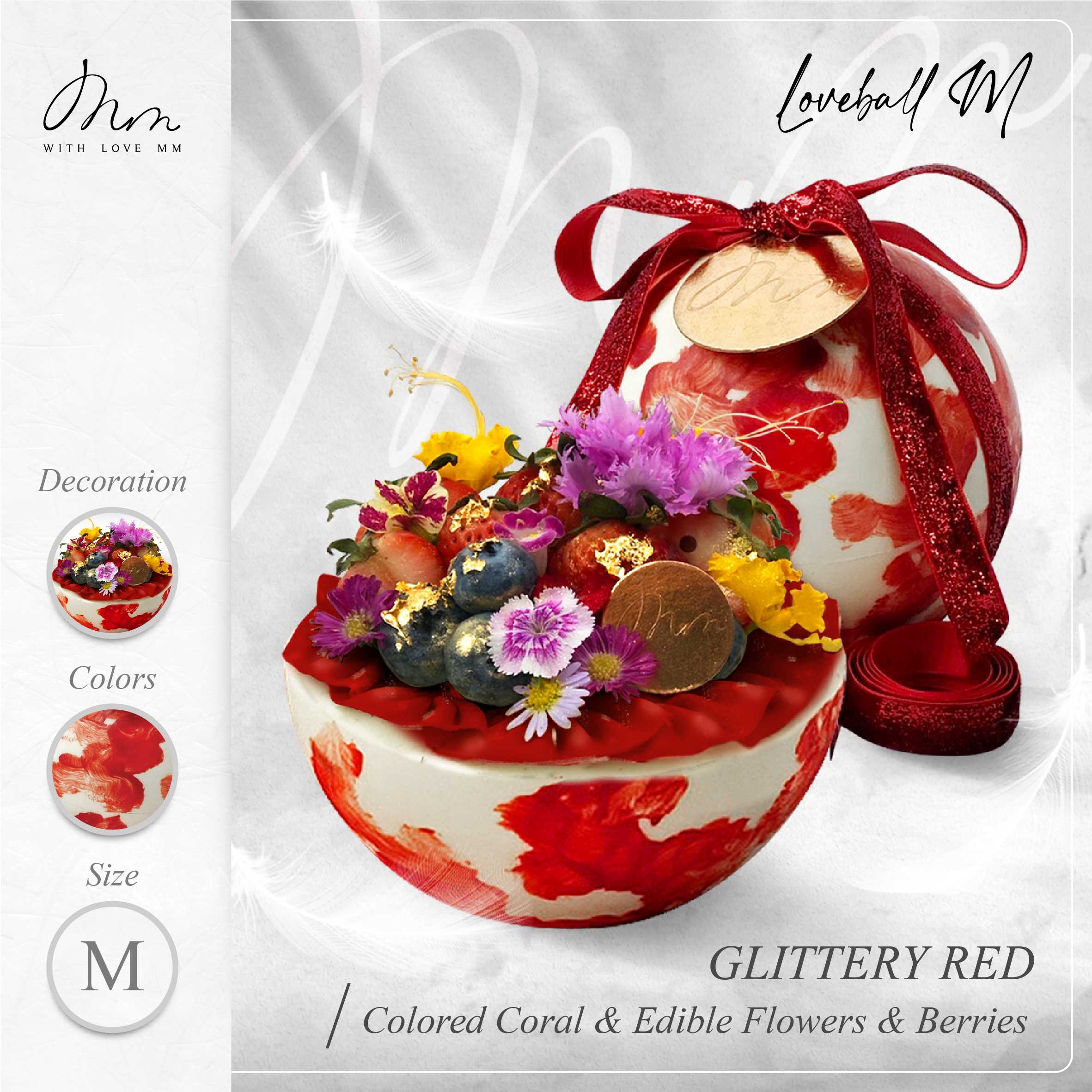 GLITTERY RED - Loveball M - Colored Coral, Edible Flowers & Berries