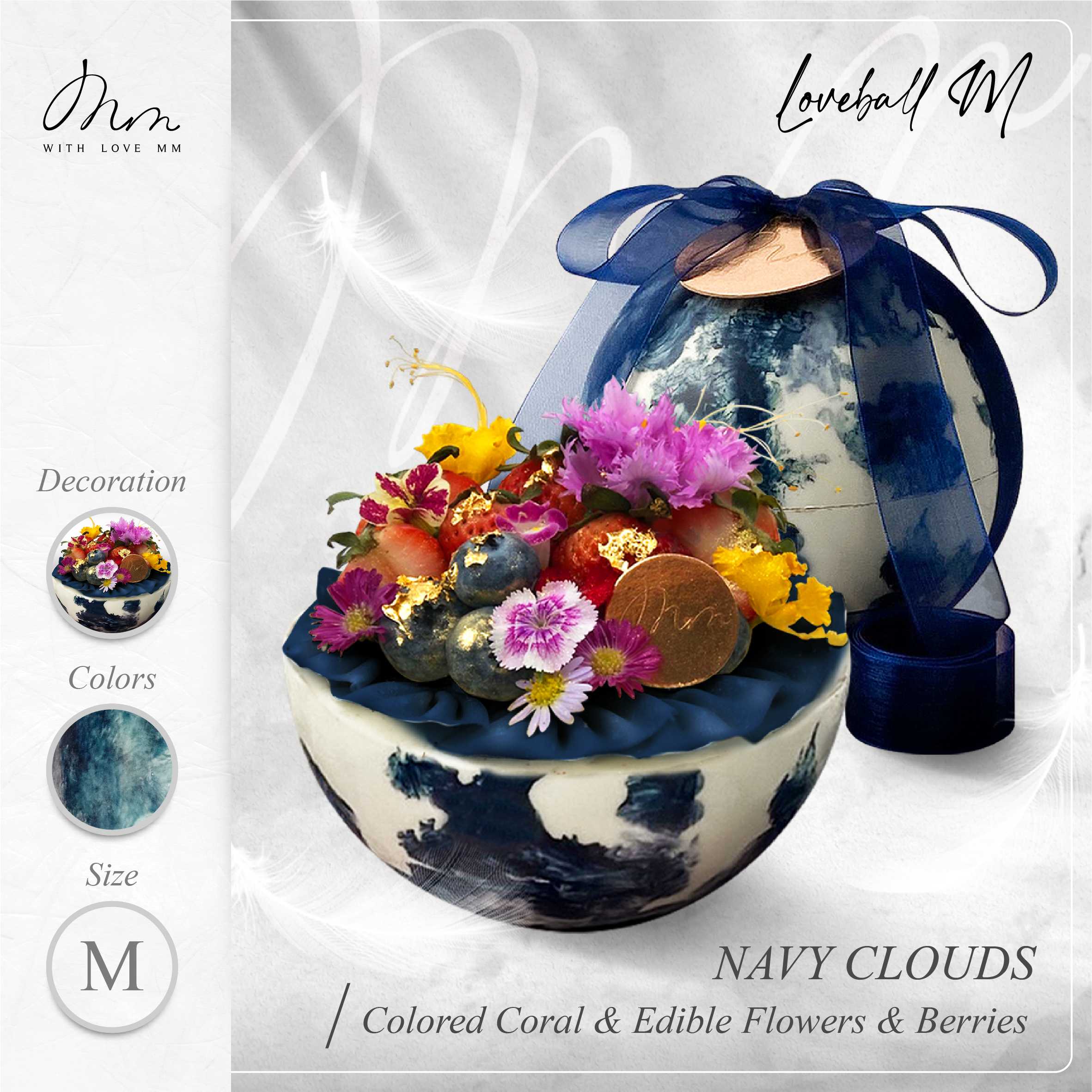 NAVY CLOUDS - Loveball M - Colored Coral, Edible Flowers & Berries