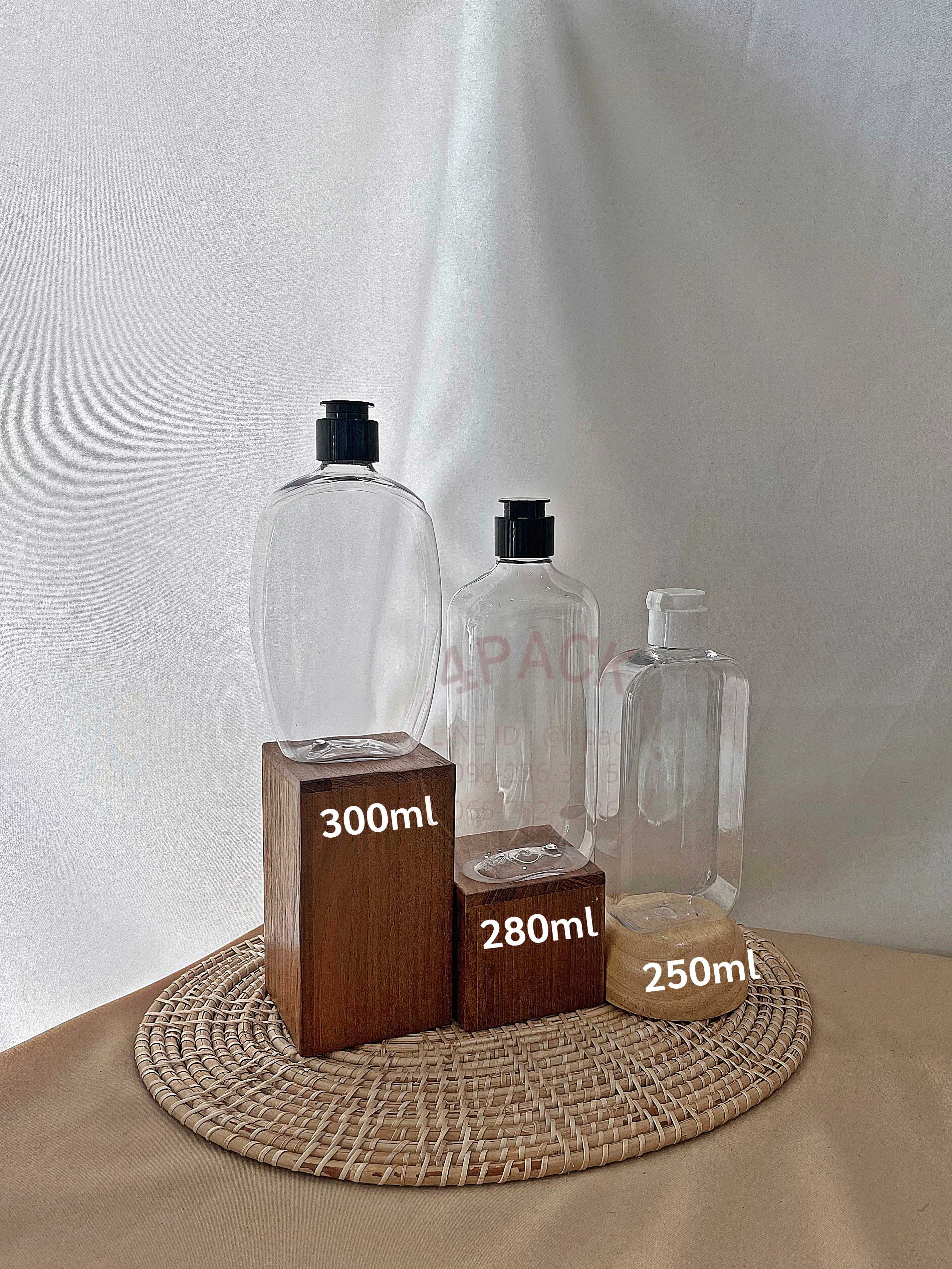 ขวดพลาสติก แบน ขนาด 250/280/300ml ปาก24mm +ฝา หรือ ปั๊มสบู่
