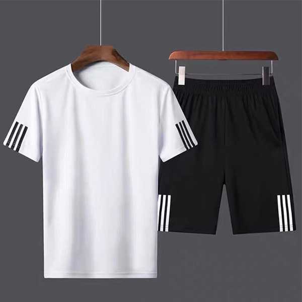 ชุดกีฬา เสื้อพร้อมกางเกงขาสั้น แบบ Unisex แถบ 3 ขีด