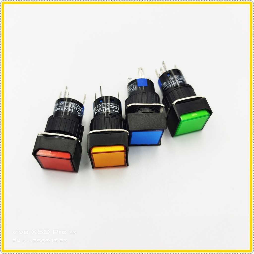 MODEL:LA16F-11DZ PUSH BUTTON LAMP SWITCH 16MM.สวิตซ์ปุ่มกดล็อคมีแลมป์16มิล สี่เหลี่ยมจตุรัส