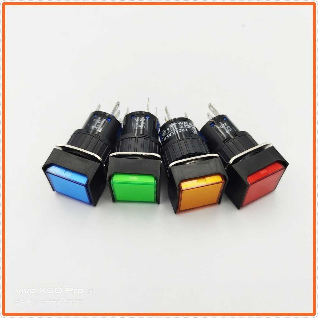 MODEL:LA16F-11D PUSH BUTTON LAMP SWITCH16MM.,สวิตซ์ปุ่มกดมีแลมป์สี่เหลี่ยมจตุรัส 16มิล