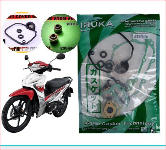ปะเก็นชุดใหญ่ Wave110-i+ยางครอบฝาวาล์วและยางรองน๊อต โลมา IRUKA​ แท้OEM ใช้ได้เลยไม่ต้องทากาวISO9001