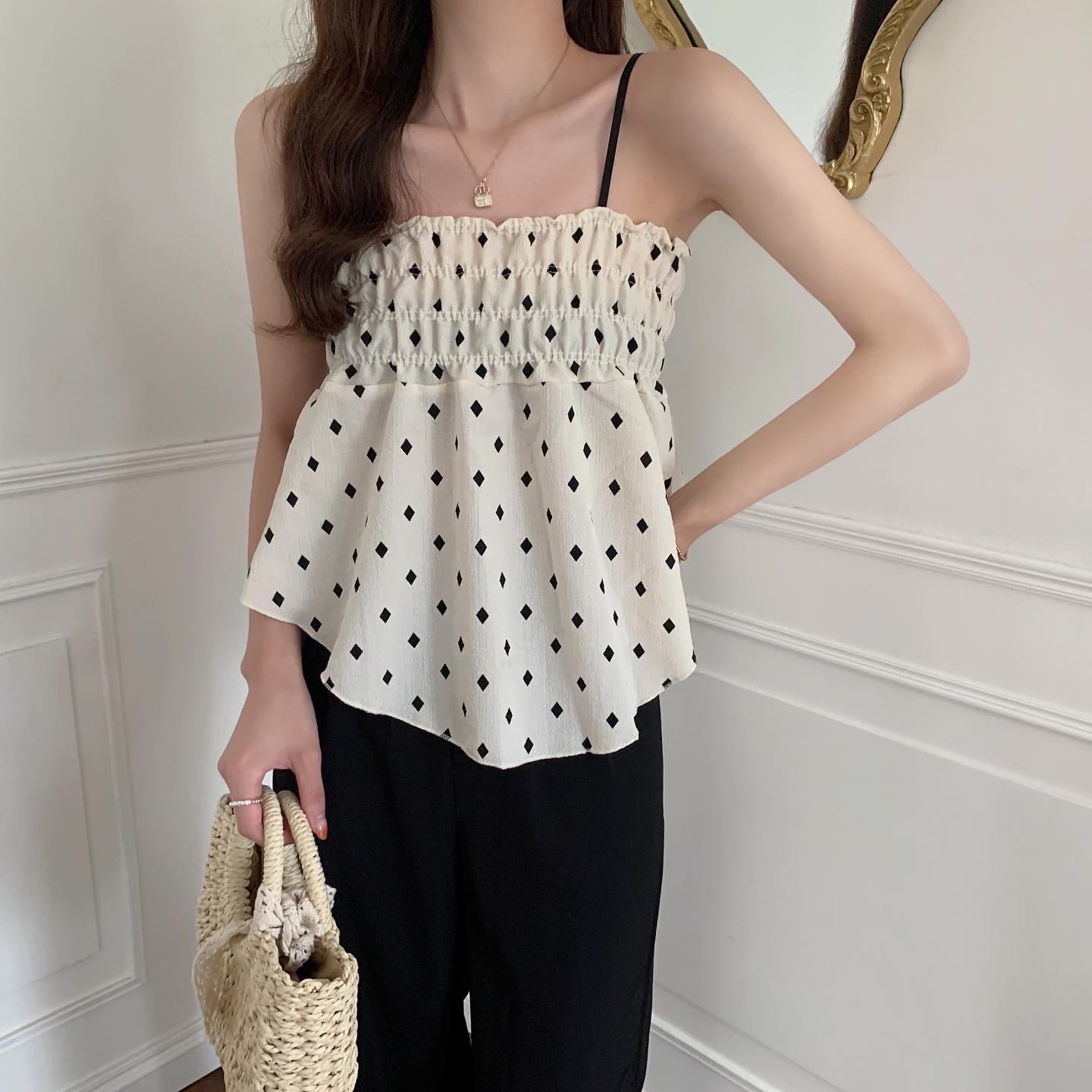 (sold out) Beige polka dot spaghetti (J&T) 