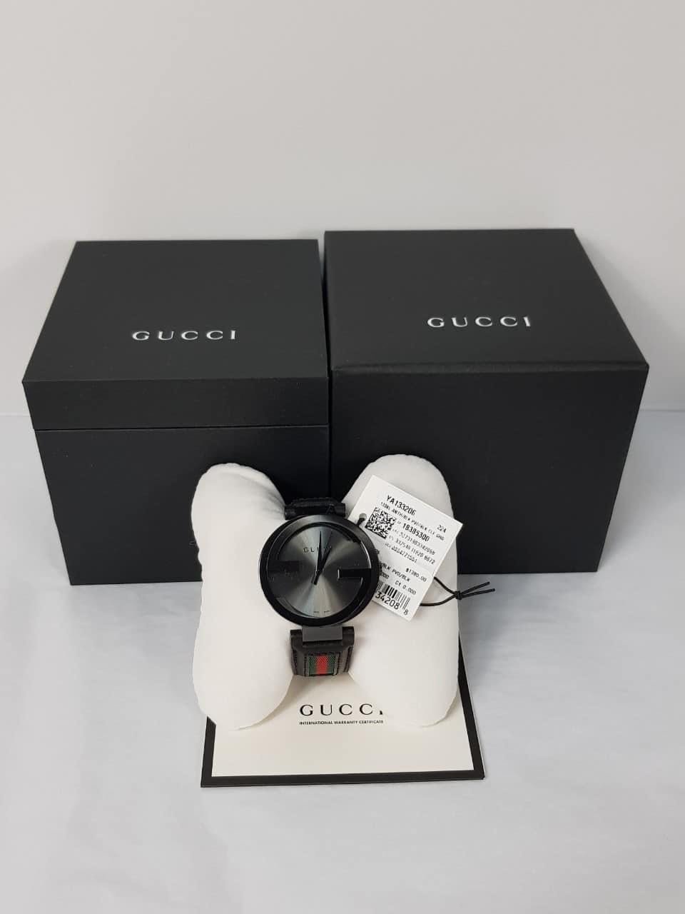 GUCCI Interlocking G Black Dial Black Leather Watch YA133206 LINE SHOPPING