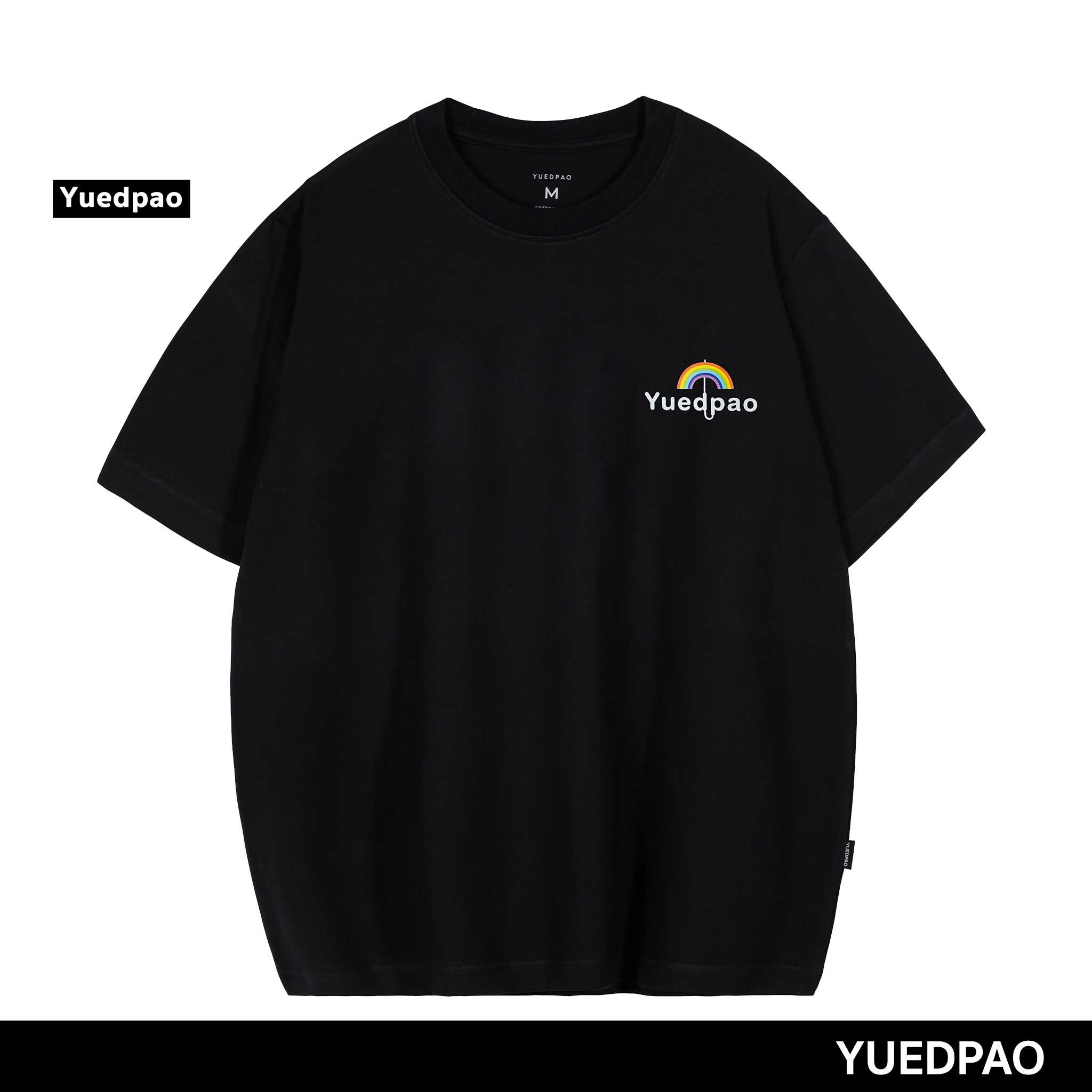 Yuedpao เสื้อยืด OVERSIZE รับประกันไม่ย้วย 2 ปี เสื้อยืดสีพื้น OVERSIZE_Rainbow สีดำ