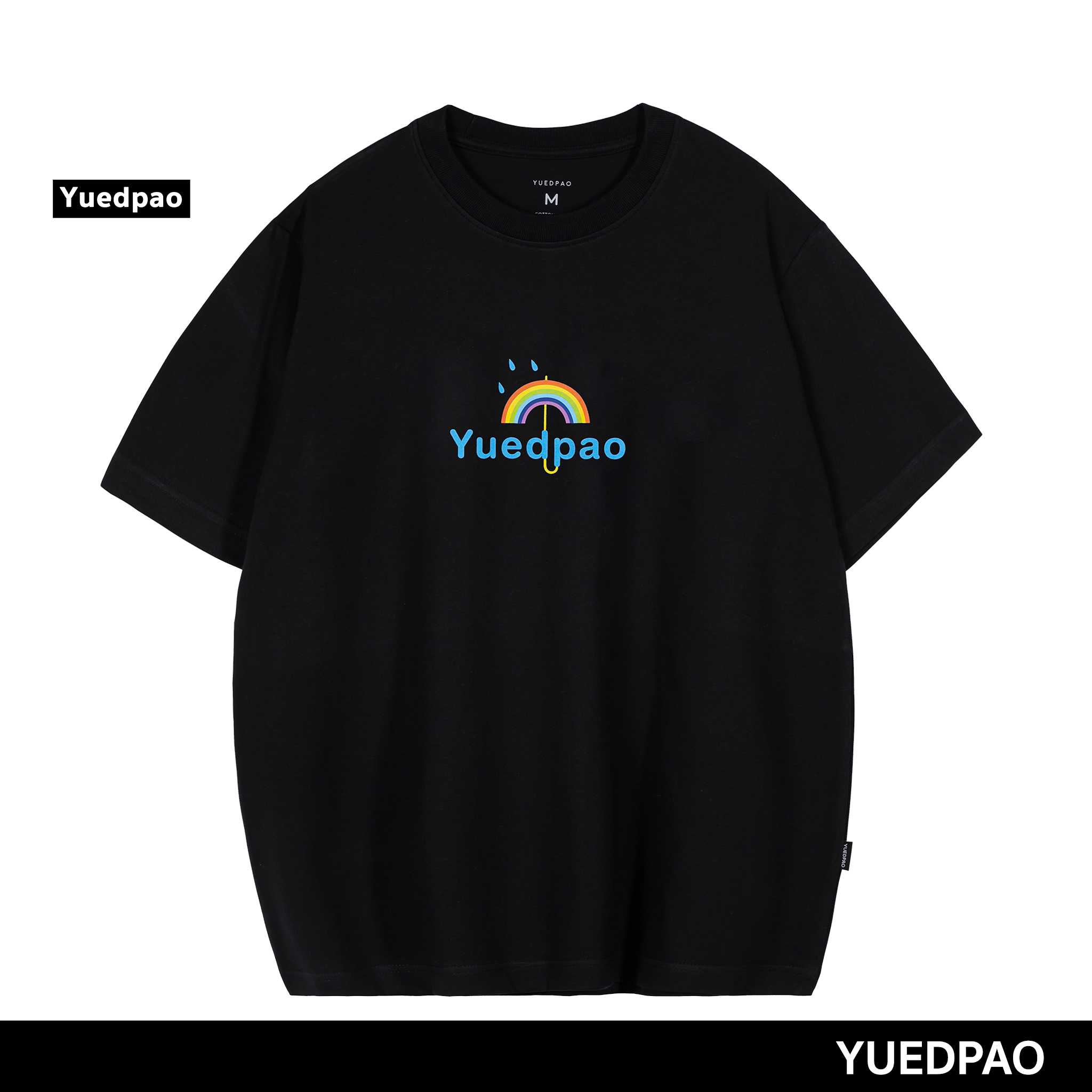 Yuedpao เสื้อยืด OVERSIZE รับประกันไม่ย้วย 2 ปี เสื้อยืดสีพื้น OVERSIZE_Ame Rainbow สีดำ