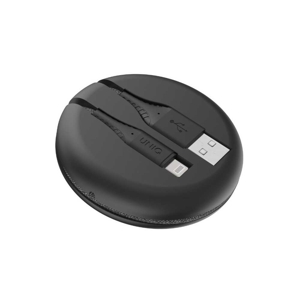 UNIQ HALO LIGHTNING CABLE 1.2M , BLACK สายชาร์จ USB to Lightning 1.2 เมตร พร้อมที่เก็บสาย