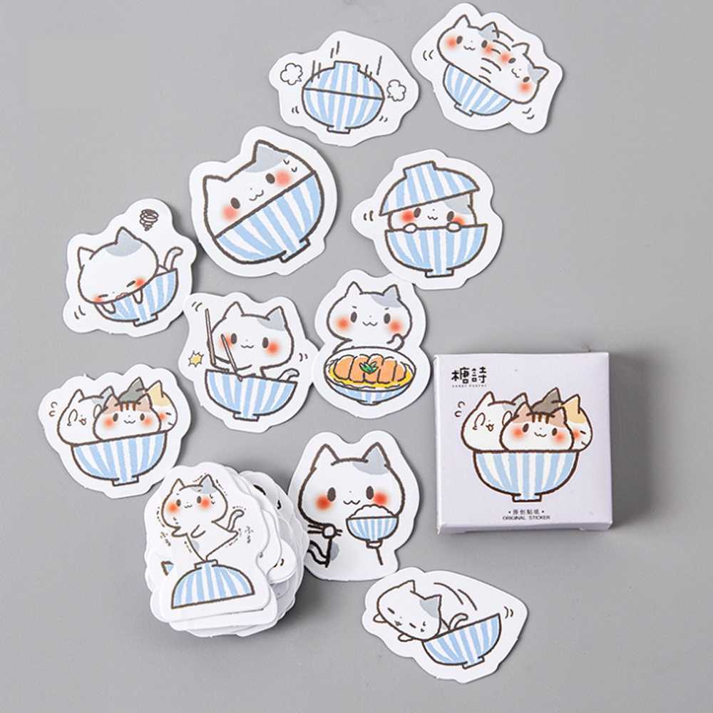 สติกเกอร์กล่อง ถ้วยเหมียว 🐱 45 ชิ้น Bowl of Cat DIY Sticker Stickers Box สติ๊กเกอร์ ไดคัท mimisplan