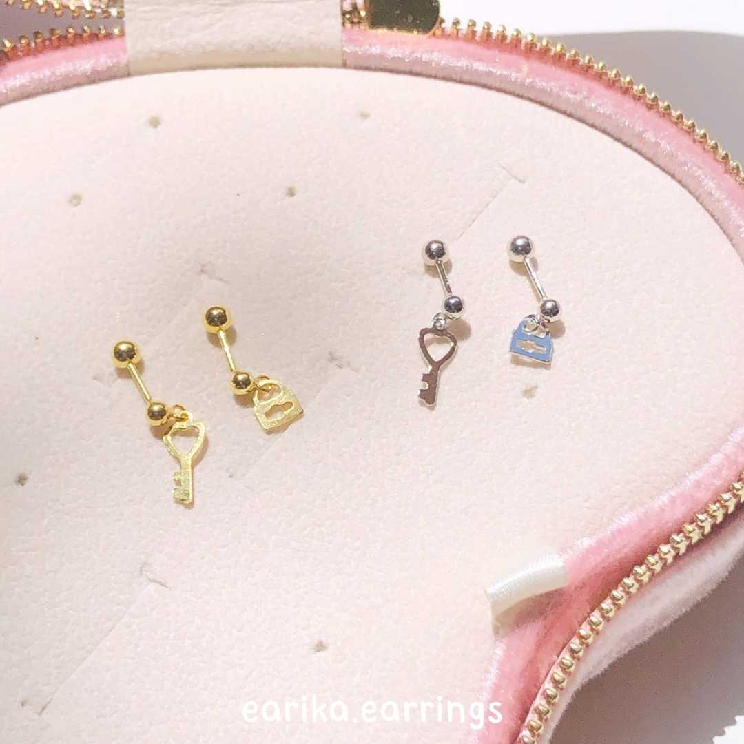earika.earrings - heart key & lock piercing จิวหูเงินแท้รูปกุญแจหัวใจ เหมาะสำหรับคนแพ้ง่าย