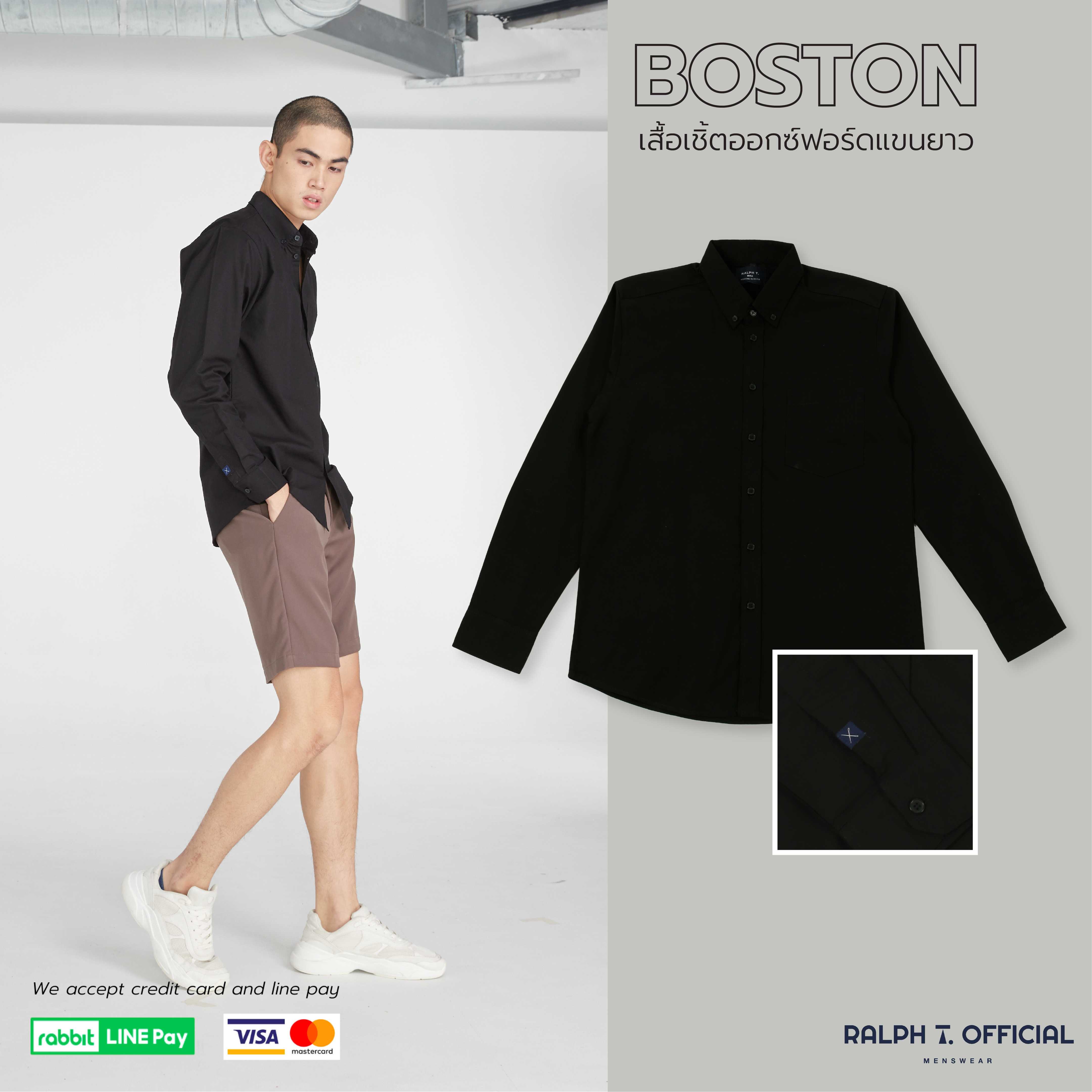 (สีดำ) เสื้อเชิ้ตผู้ชาย เสื้อเชิ้ตแขนยาว ผู้ชาย BOSTON - RALPH T OFFICIAL เสื้อเชิ้ต ทำงาน