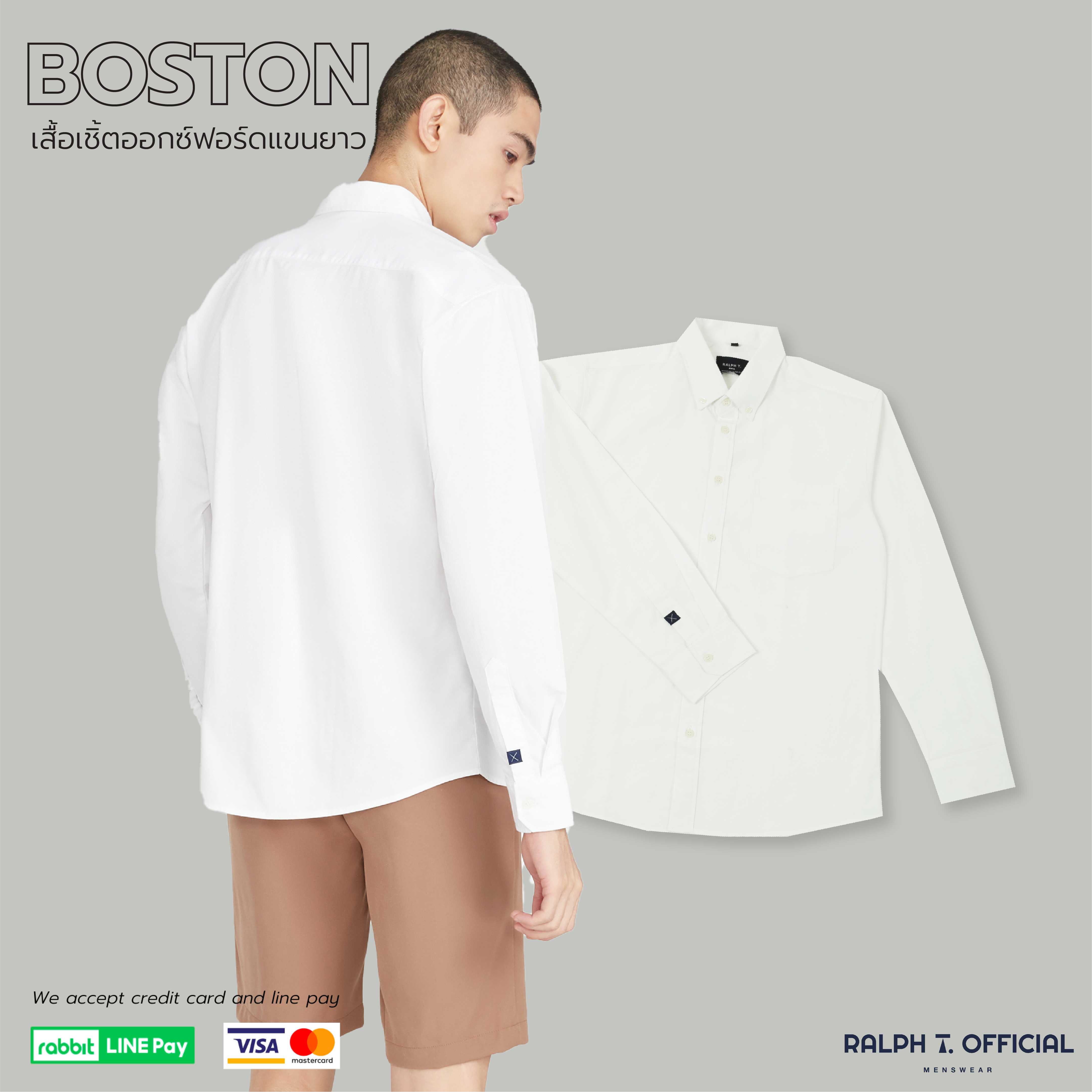 (สีขาว) เสื้อเชิ้ตผู้ชาย เสื้อเชิ้ตแขนยาว ผู้ชาย BOSTON - RALPH T OFFICIAL เสื้อเชิ้ต ทำงาน