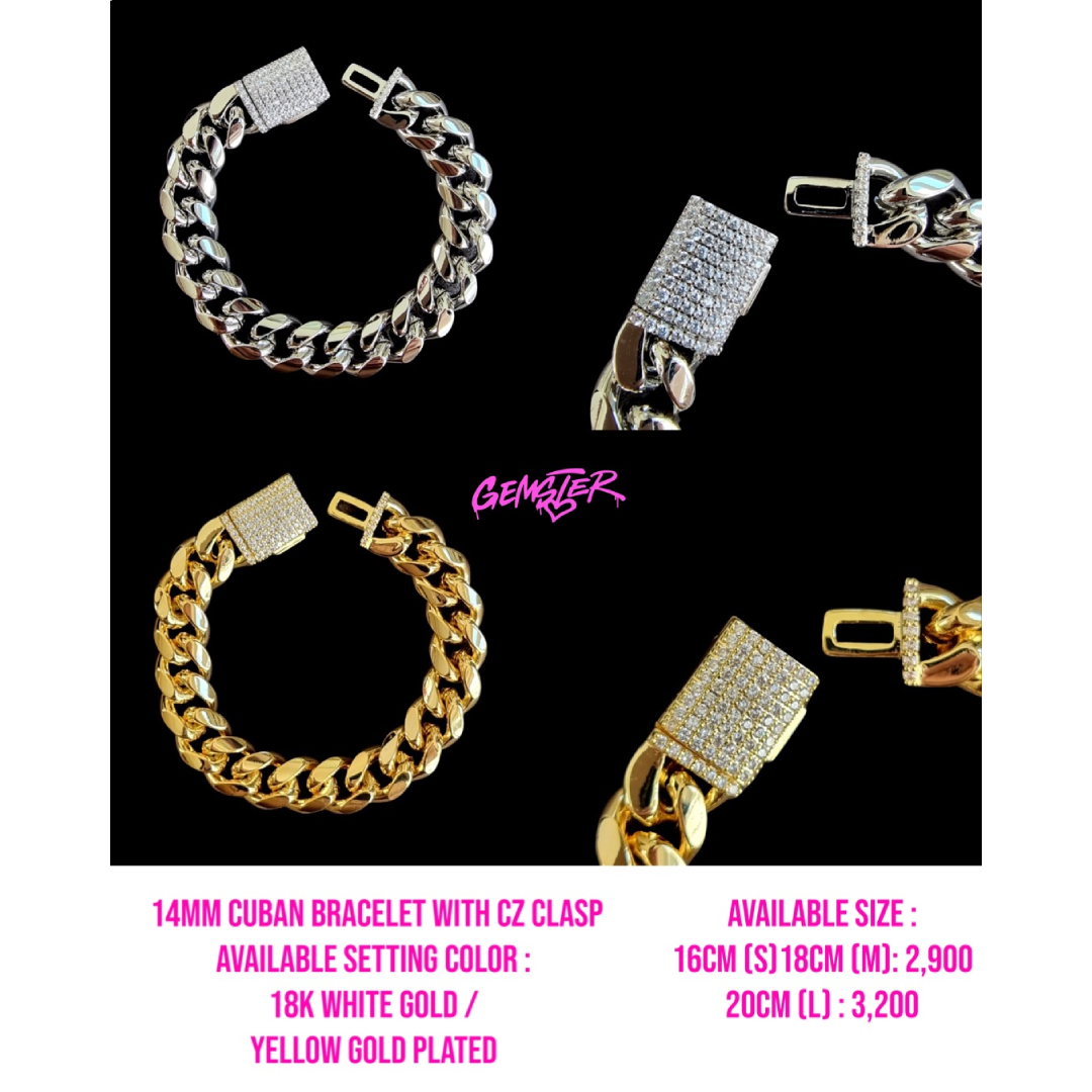 [พร้อมส่ง] 14mm Cuban Bracelet with Cz Clasp (2 setting)