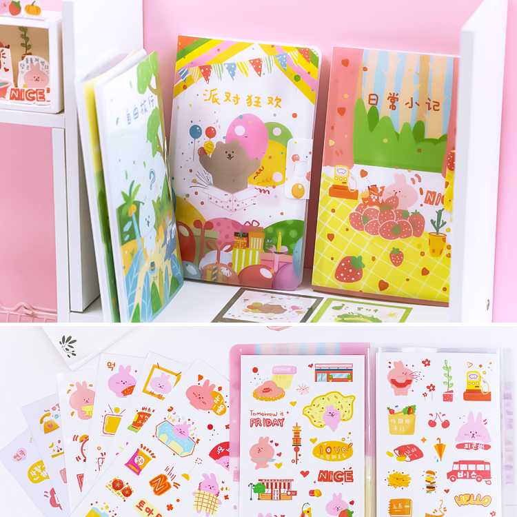 สติกเกอร์ 8 แผ่น + แฟ้มเก็บ ลายตัวการ์ตูน ⭐️ Cartoon Sticker Folder Book Stickers DIY mimisplan