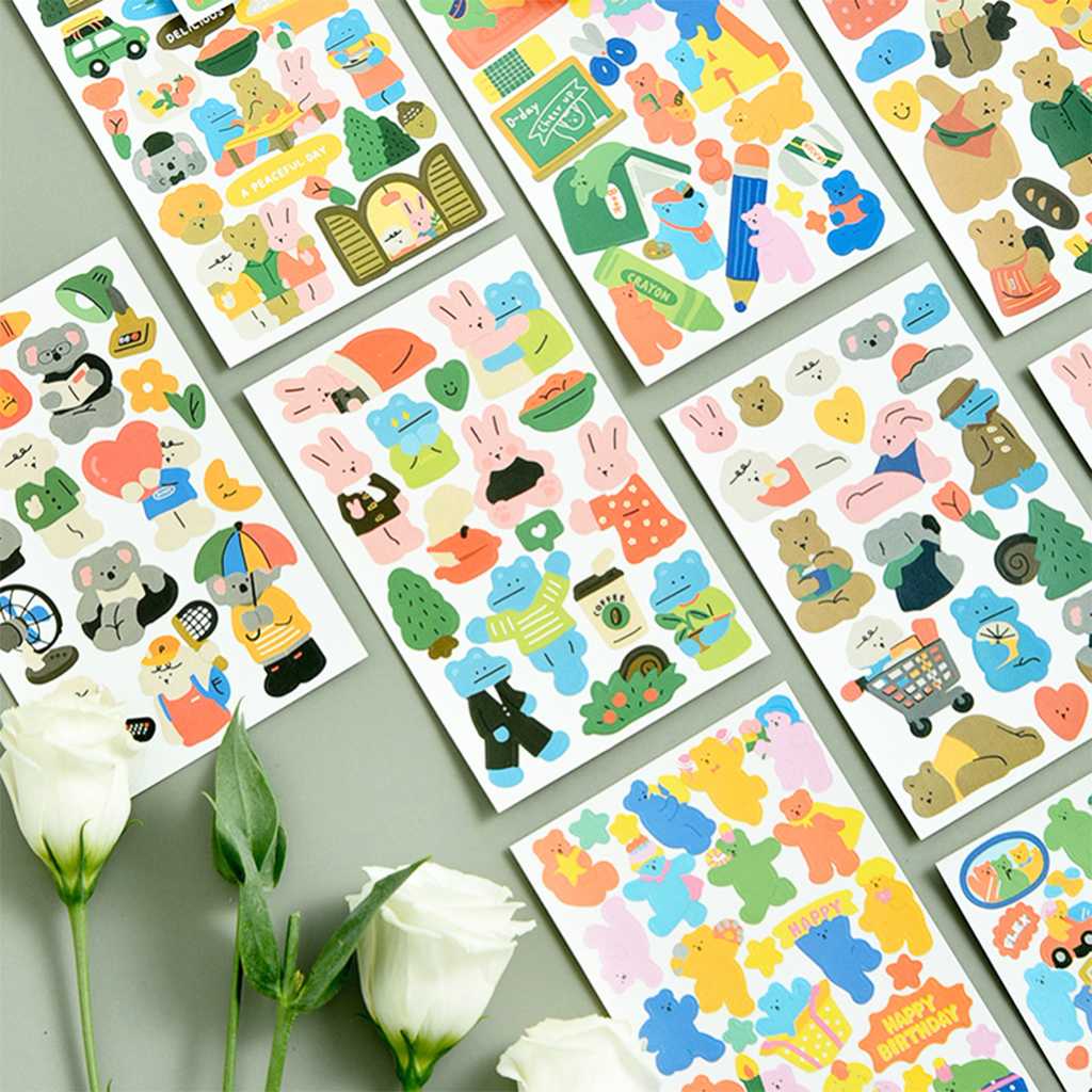 สติกเกอร์ Flat Bear 🐻 10 แบบ DIY Sticker Stickers Sheet สติ๊กเกอร์ ไดคัท mimisplan