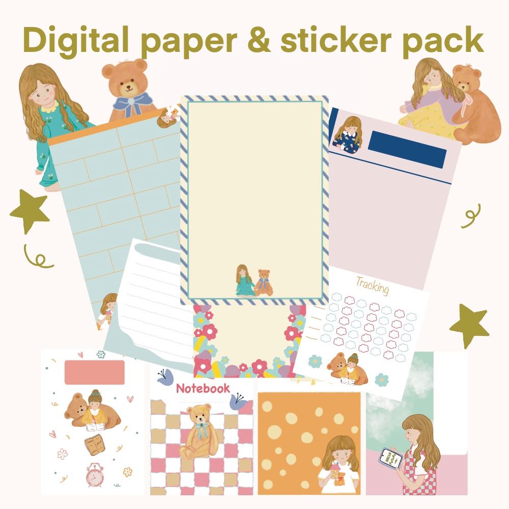 Girl dream digital paper & sticker pack