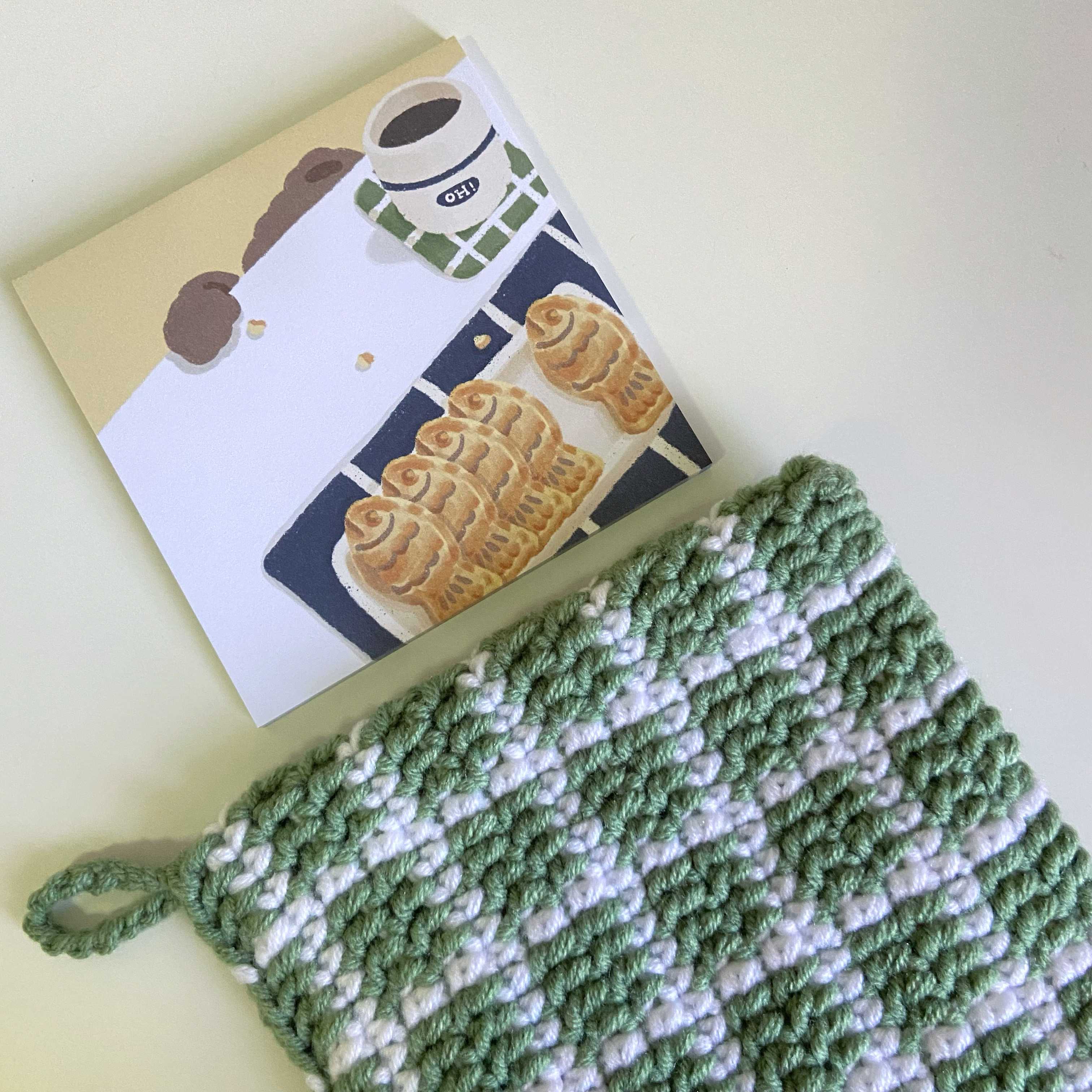 square addict coaster : olive green&white