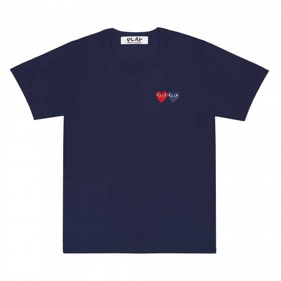 PLAY COMME des GARÇONS T-SHIRT WITH DOUBLE HEART (NAVY)