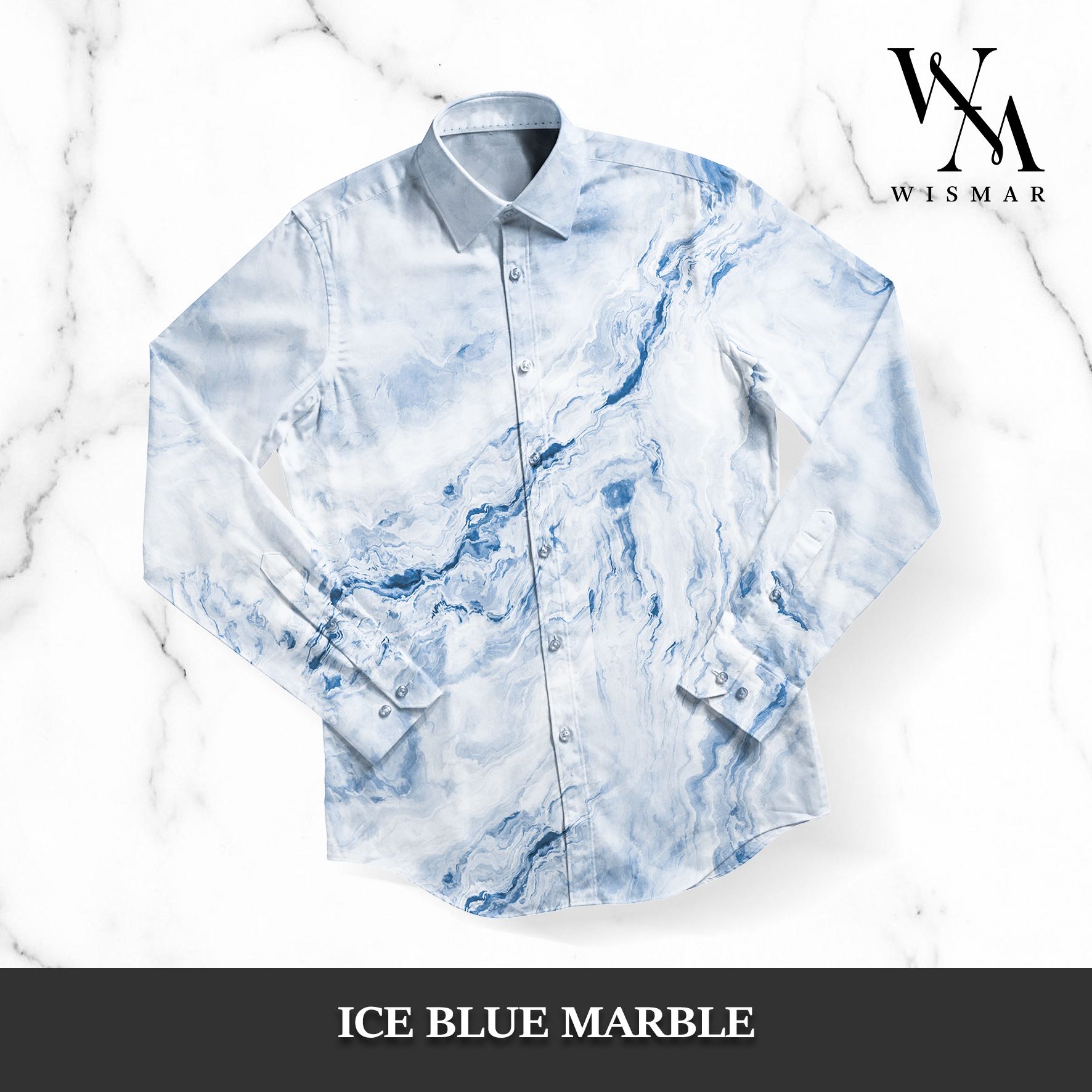 เสื้อเชิ้ตแขนยาวลายหินอ่อน(ไอซบลู):Ice Blue Marble Shirt (Long-sleeved)